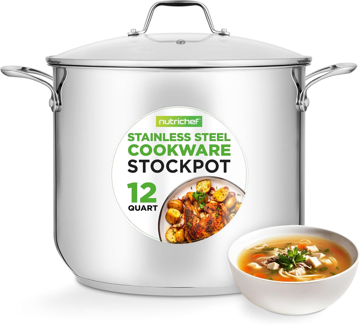 NutriChef 3-Quart Stainless Steel Soup Pot lifestyle image in a modern kitchen