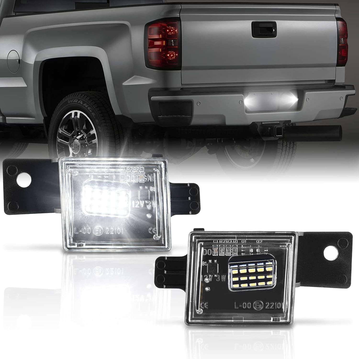POPMOTORZ LED License Plate Light front view showing clear lens and internal LED chips