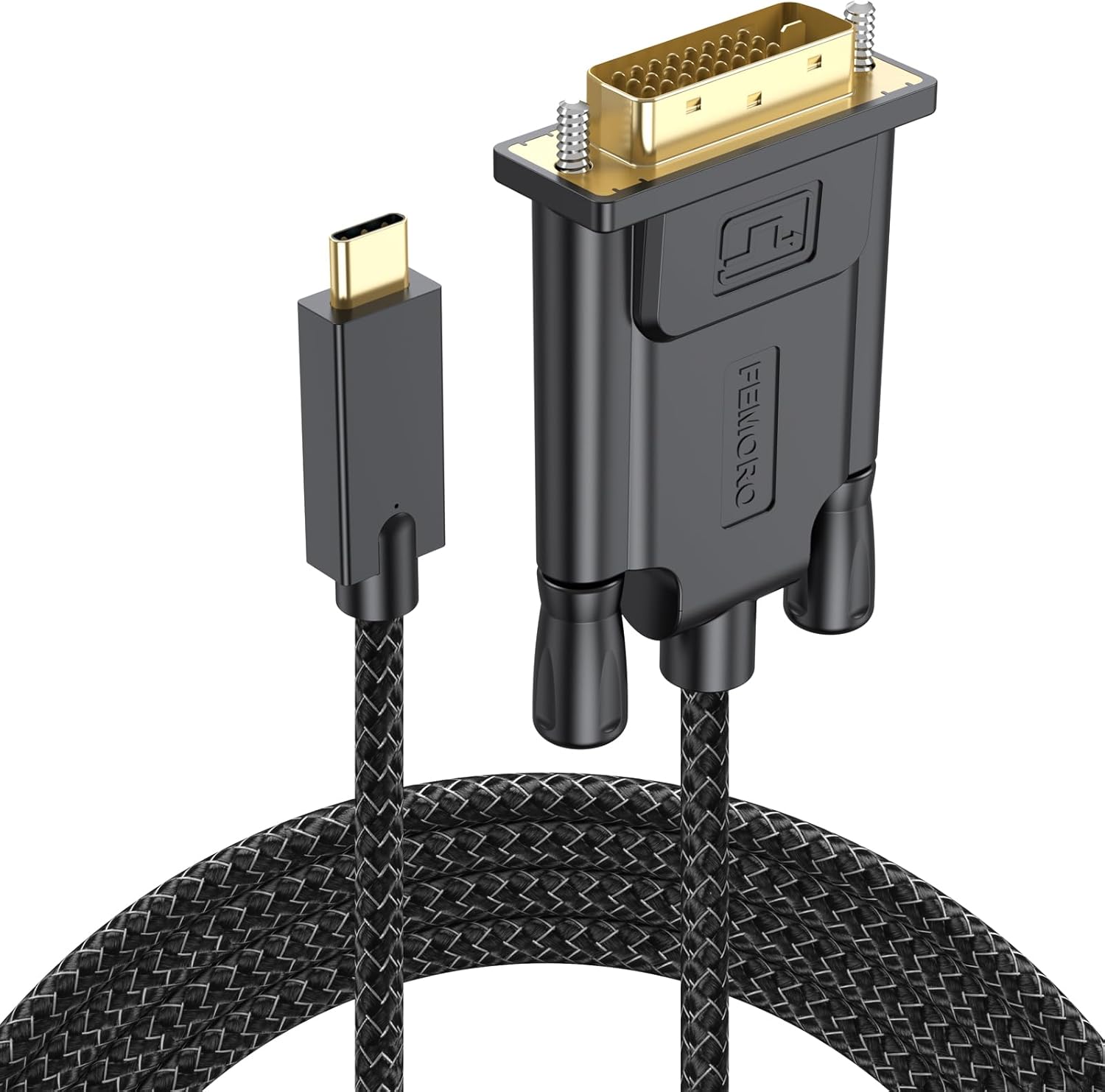 Femoro USB C to DVI cable front view showing connectors