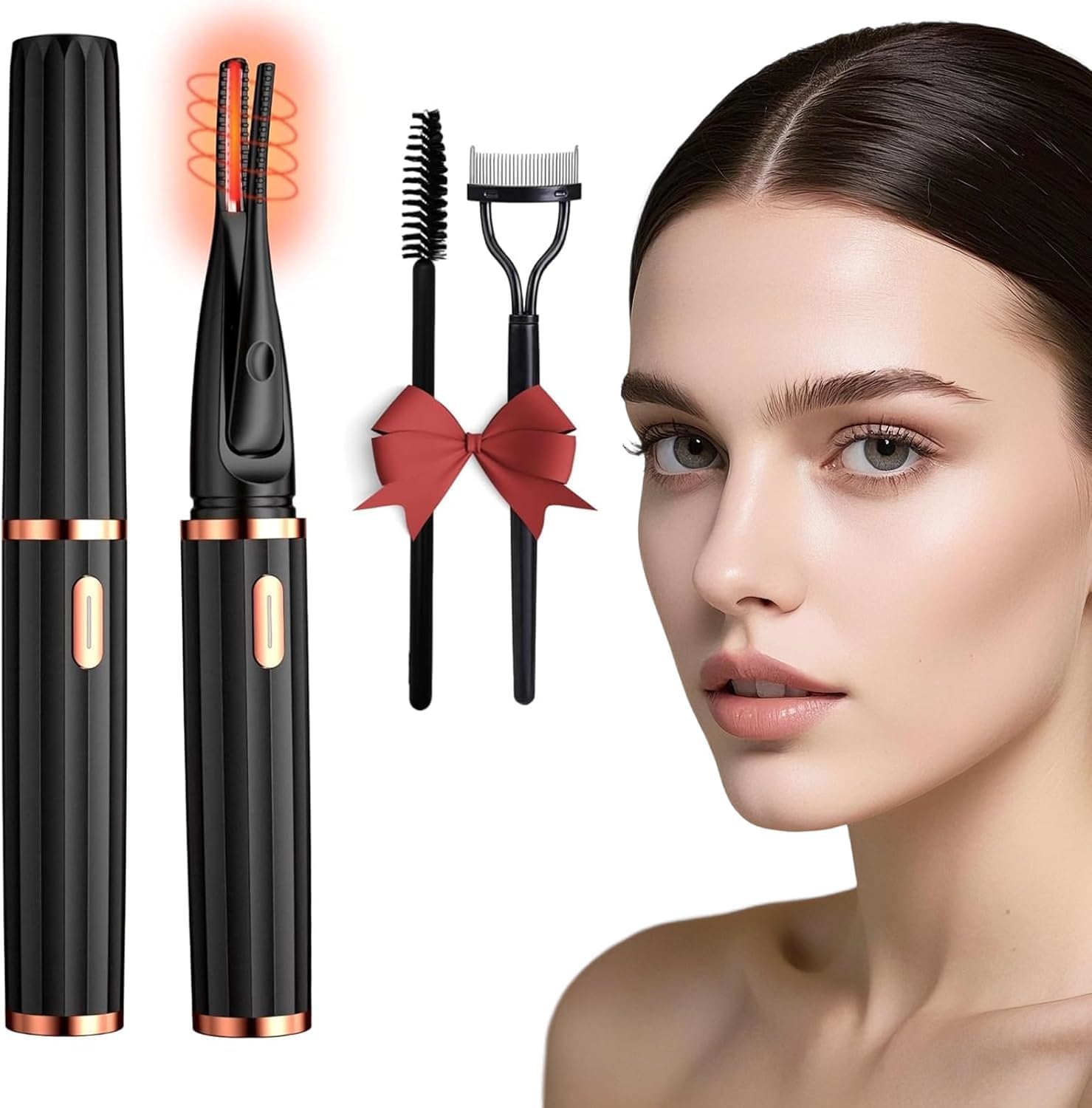 Heated Eyelash Curlers for Women - 2 in 1 Clip - Type, 3 Heat Modes, USB Rechargeable, 8s Fast Heat - up, 24H Long - Lasting Natural Curls Makeup Tool (Black) - Image 1