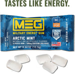 Meg caffeinated chewing gum one hundred milligrams caffeine blister packaging