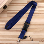 Juanooo navy blue lanyard showing soft polyester strap texture