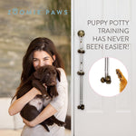Side view of Zoomie Paws dog doorbell for door training