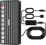 Tendodo digital TV antenna front view showing black ribbed housing and attached coaxial cable.