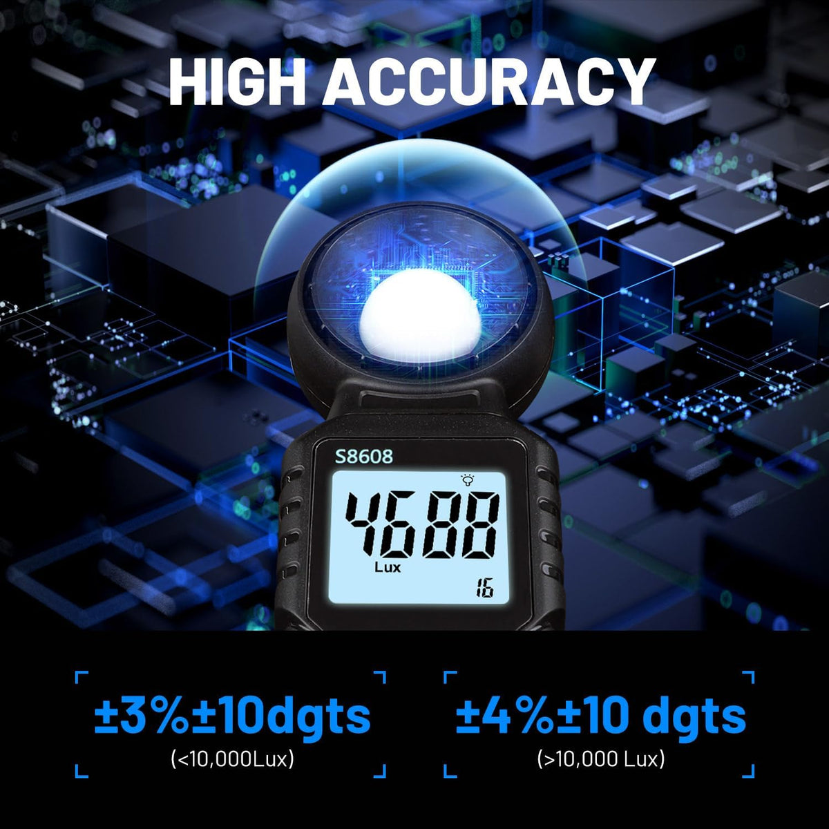 Digital light intensity tester side profile