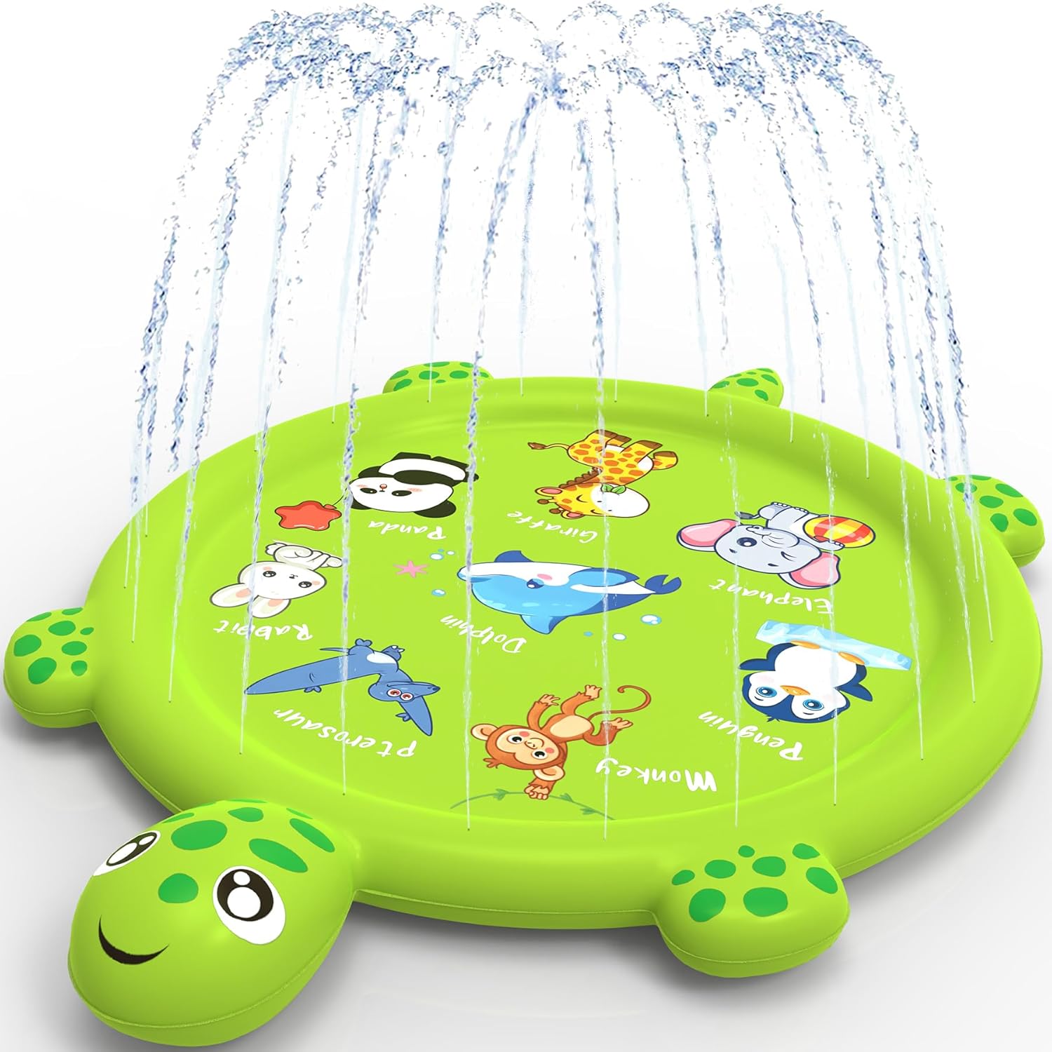 Tmstorys turtle splash pad toddler sprinkler mat front view in backyard lawn setting