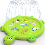 Tmstorys turtle splash pad toddler sprinkler mat front view in backyard lawn setting