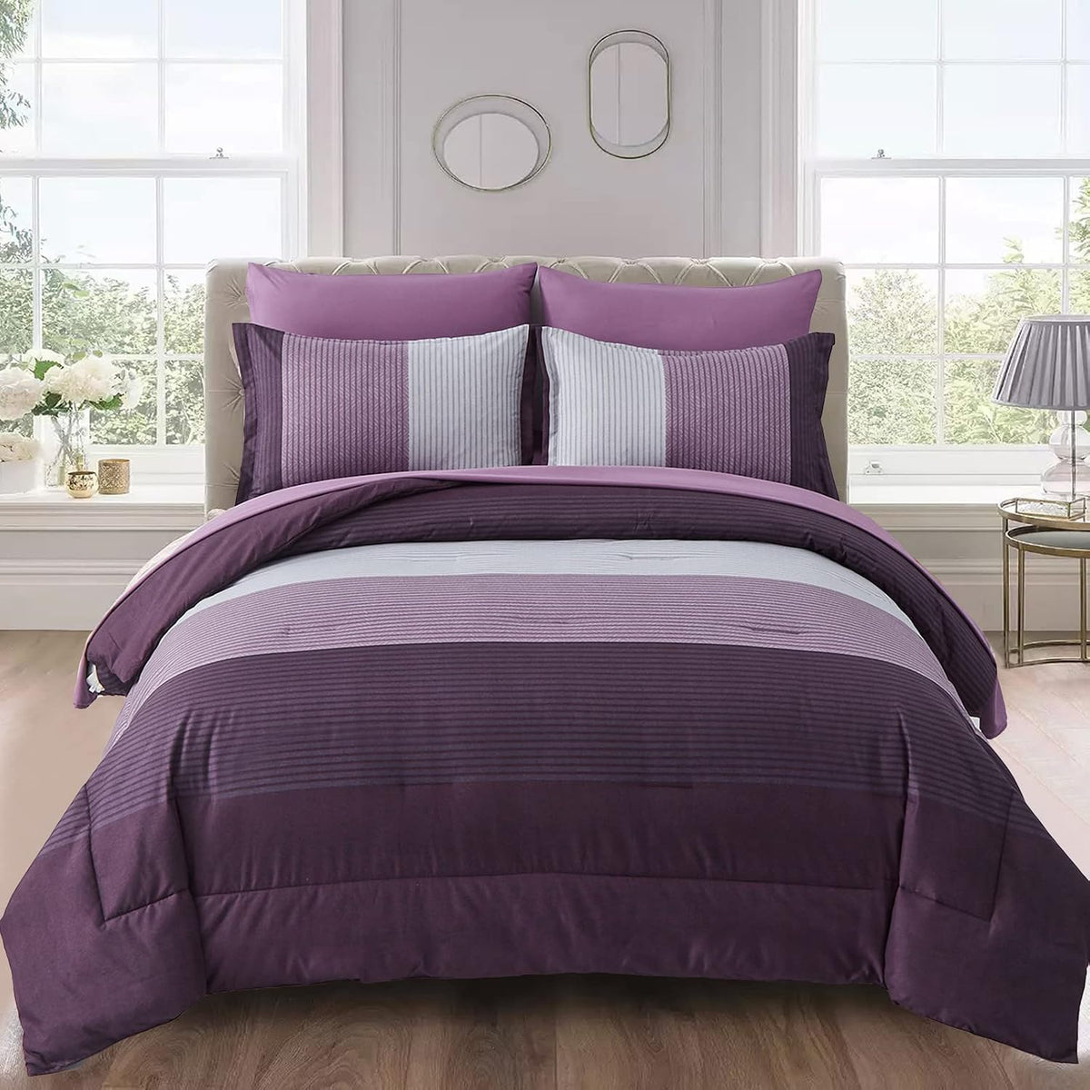 Wongs Bedding purple comforter set queen front view