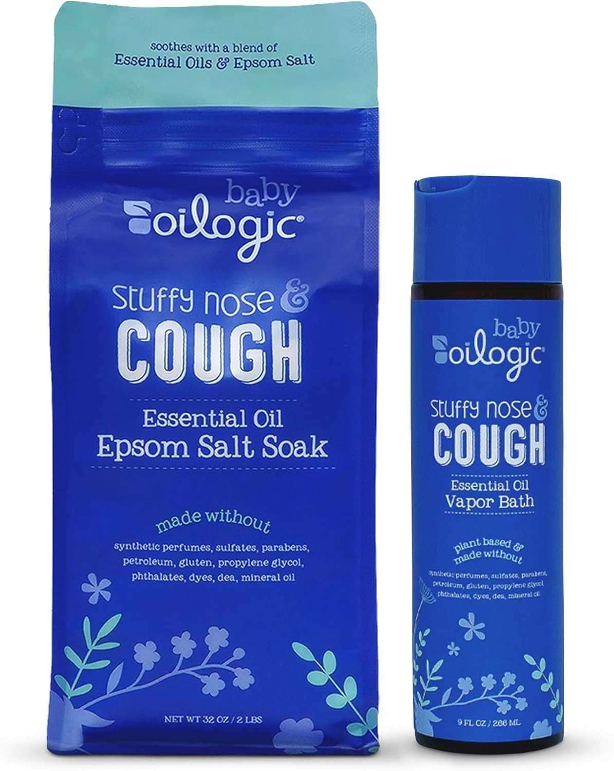 Oilogic Baby Stuffy Nose & Cough Power Bundle with Vapor Bath Relief & Epsom Salt Soak - Baby Bath Essentials - Made with Blended Essential Oils - Image 1