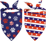GHSJYO Patriotic Dog Bandanas front view showing blue paw print pattern on a golden retriever