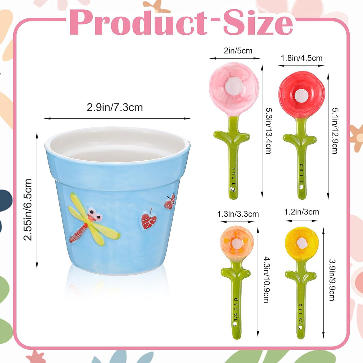 Ubamdom ceramic flower measuring spoons arranged outside pot holder