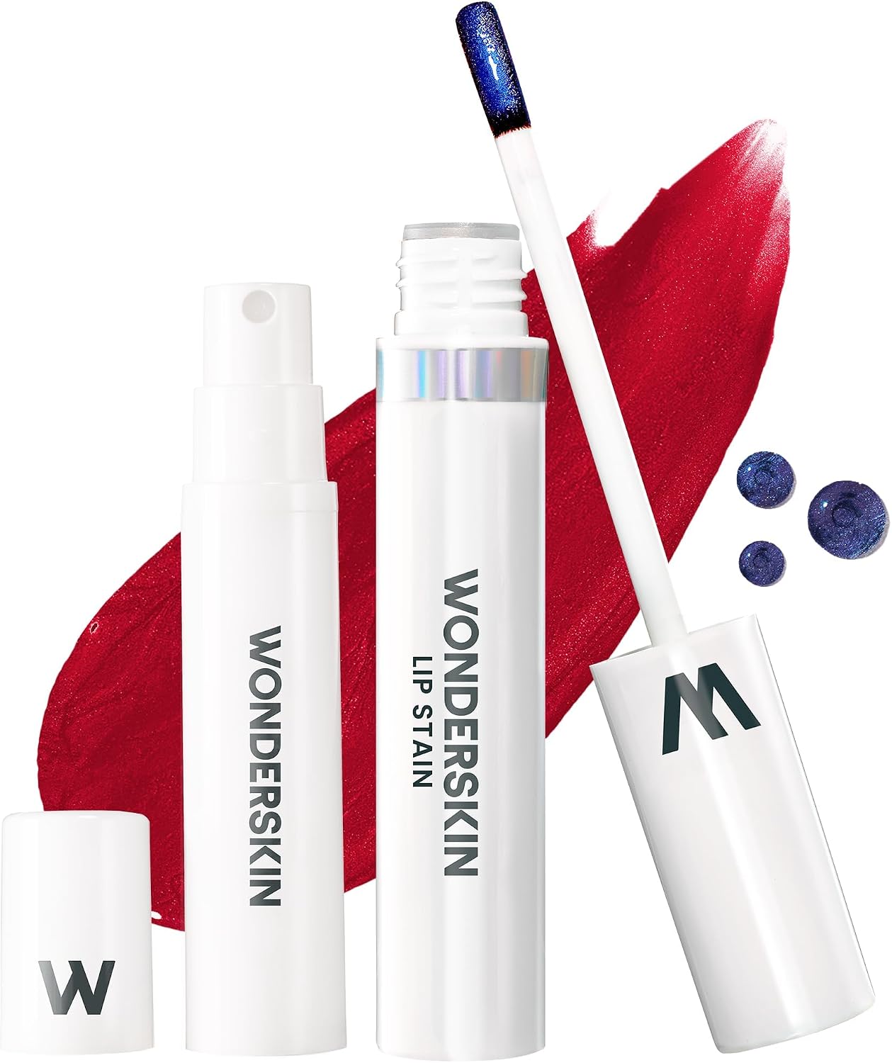 Wonderskin Wonder Blading Lip Stain Kit Divine front view showing the liquid lip masque and activator spray bottle.