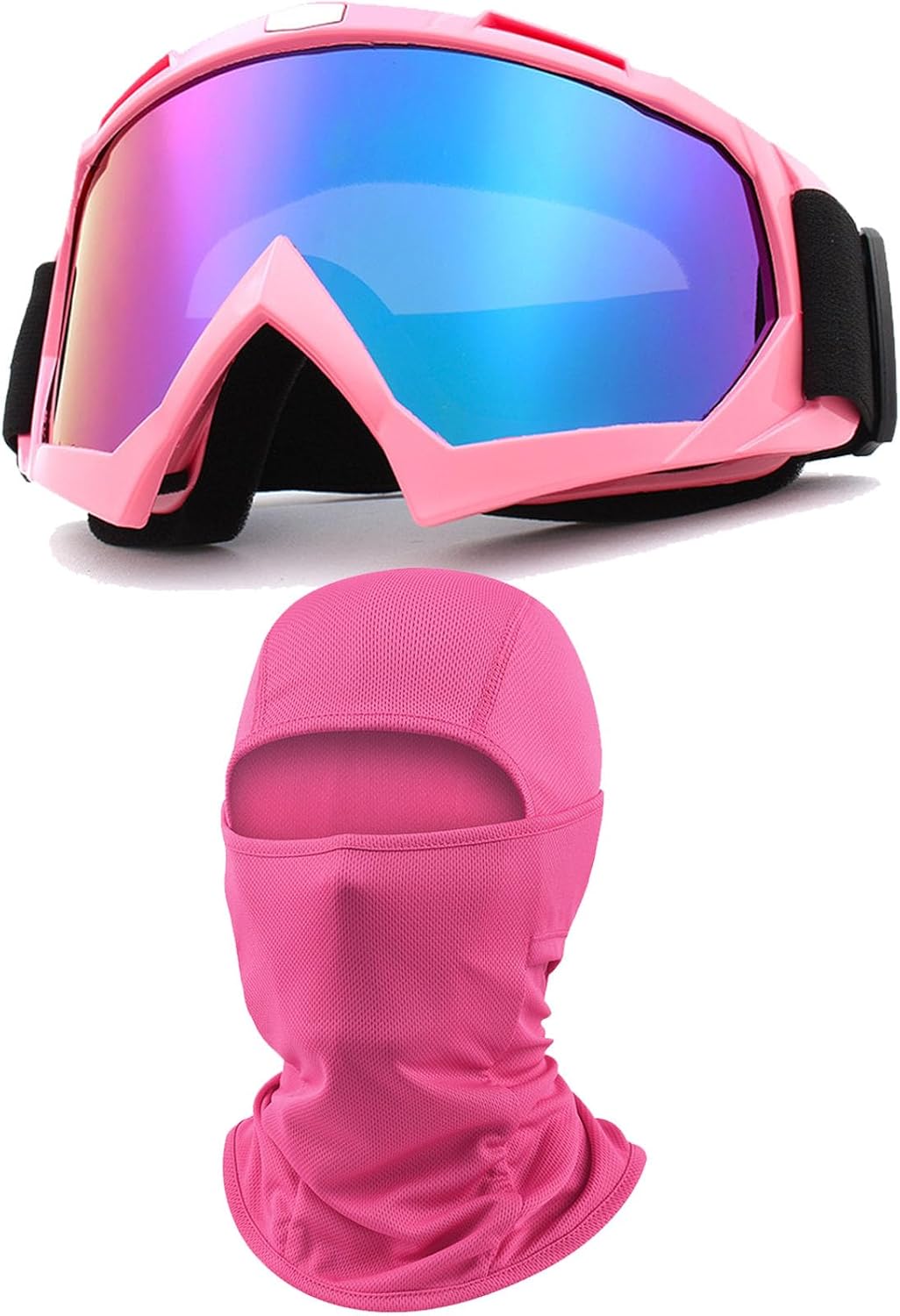 Immoono motorcycle goggles with balaclava pink front view