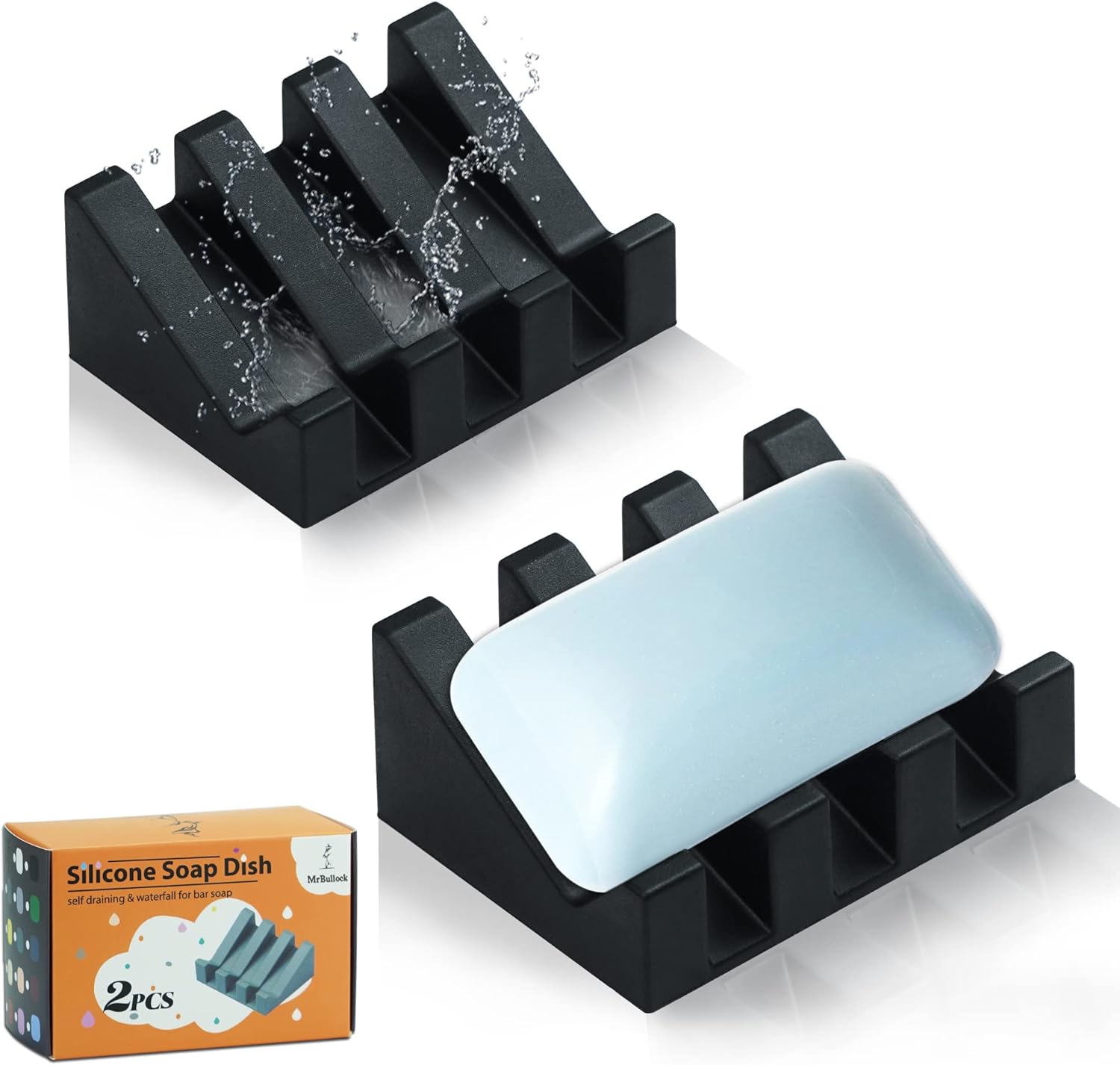 Aixiaoya silicone soap dish set in black front view
