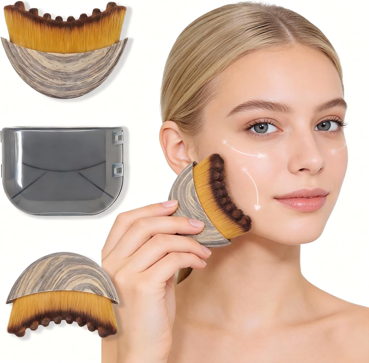Generic Lymphatic Contour Face Brush front view showcasing the ergonomic handle and soft sculpting bristles for facial de-puffing.