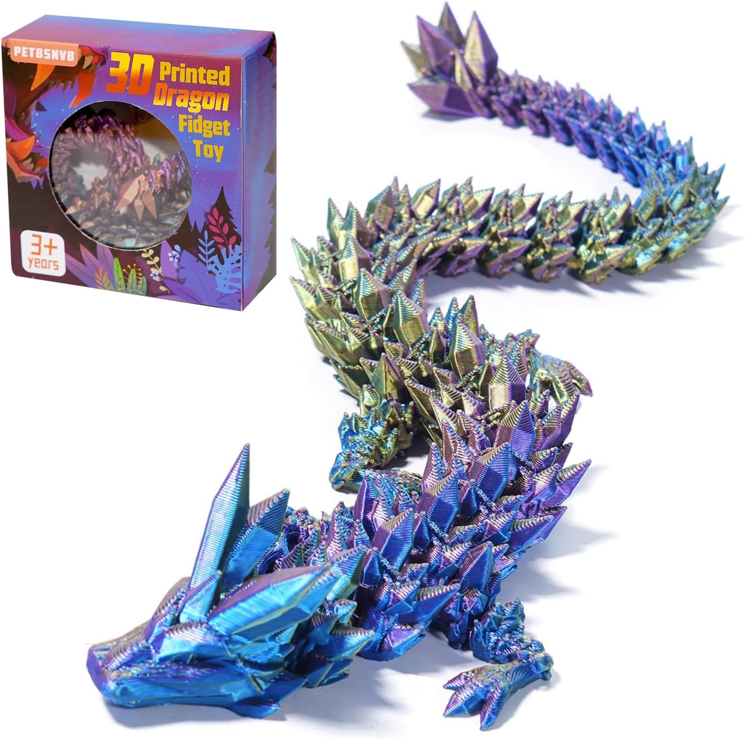 PETBSNVB 12 inch 3D printed articulated dragon blue head front view