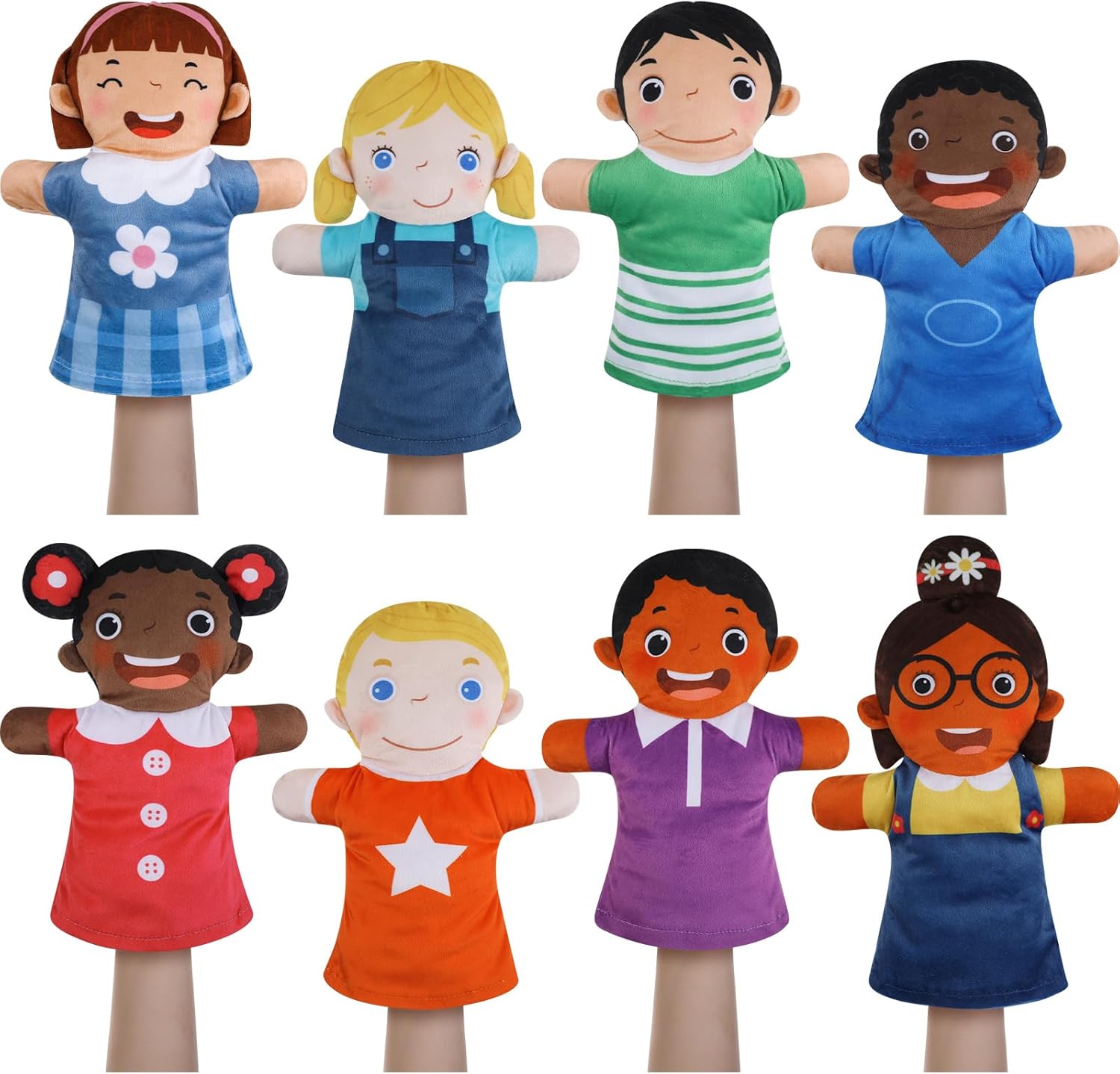 Poen multicultural hand puppet set 8 pieces front view