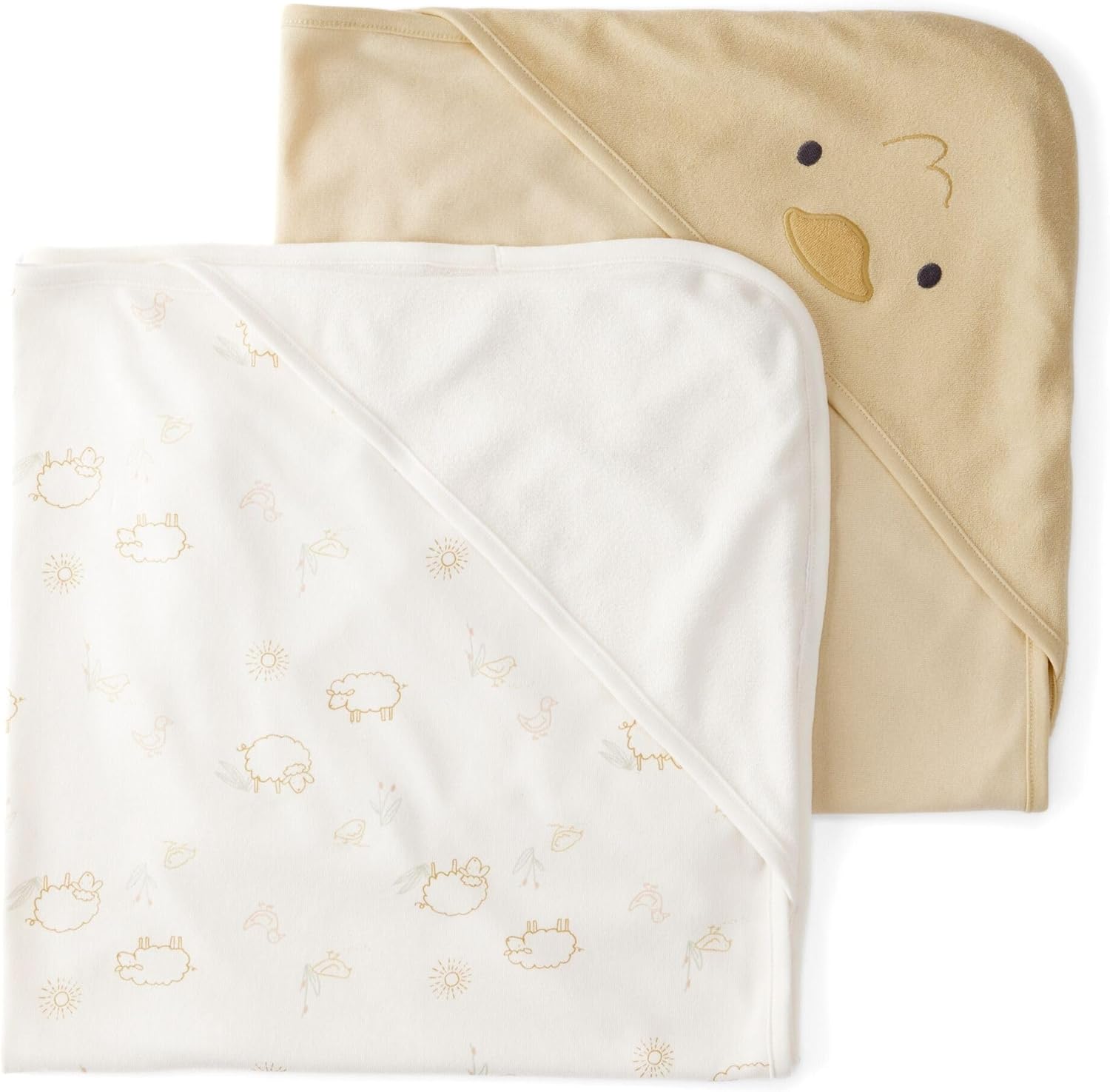 Carter's baby hooded towel 2-pack in yellow and ivory front view