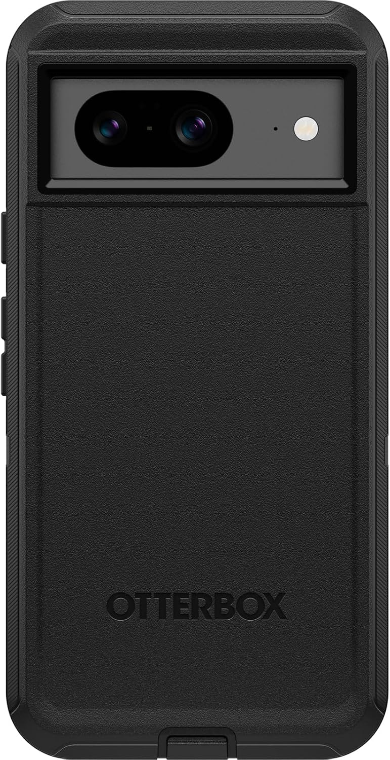 OtterBox Google Pixel 8 Defender Series Case angled perspective showing raised camera edges.