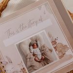 Peachly baby milestone journal close up texture shot