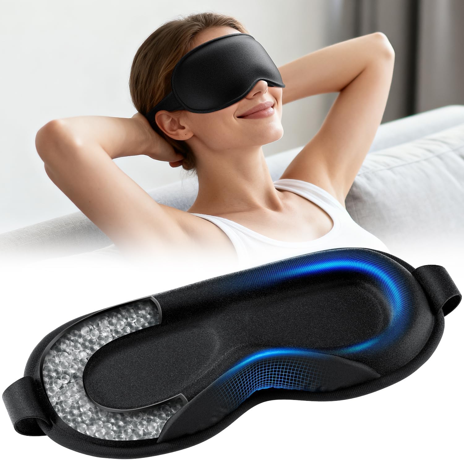 Weighted Eye Mask for Sleeping - Sleep Mask for Women & Men, Blackout 3D Contoured Sleeping Mask for Side Sleeper, Zero Pressure Soft Night Eye Cover with Adjustable Strap for Travel, Black - Image 1