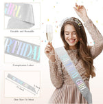 PQRUU birthday tiara and sash set worn by model