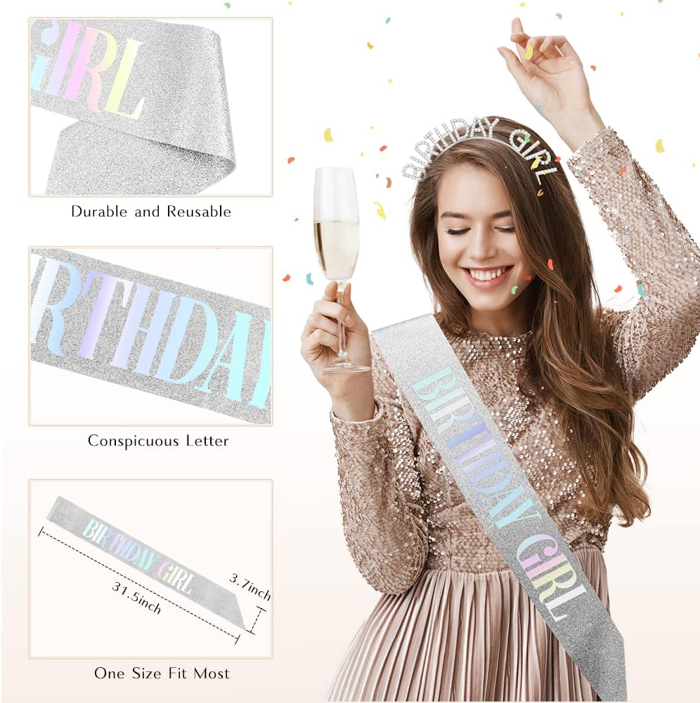 PQRUU birthday tiara and sash set worn by model