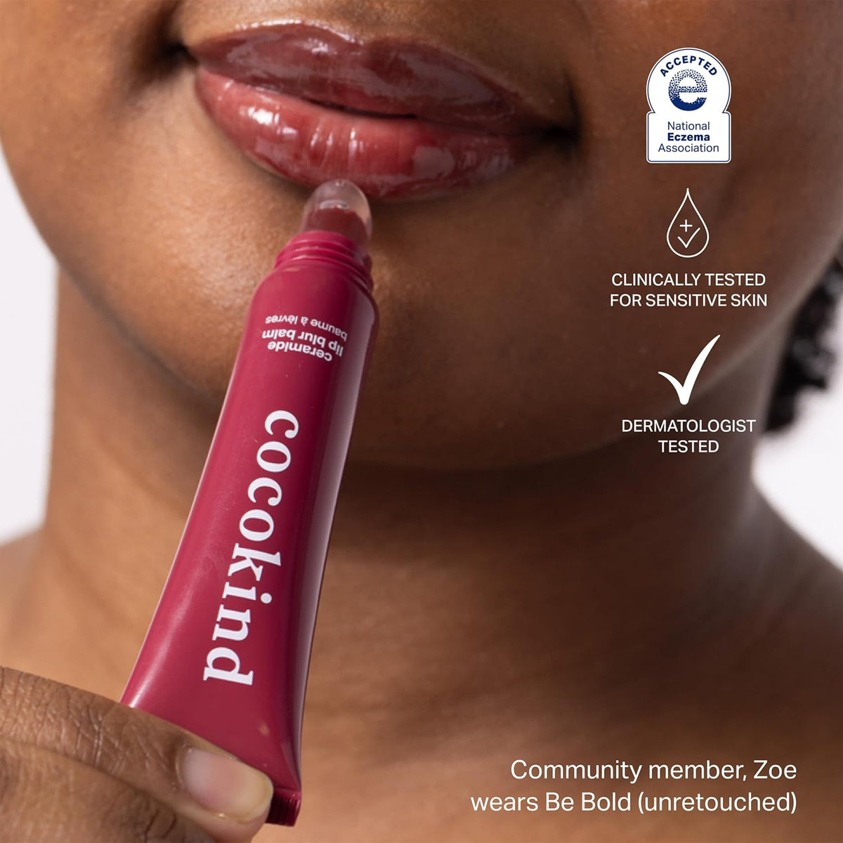 Cocokind Be Bold lip balm tubes showing built-in ring cap design