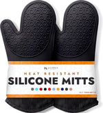 BPA-Free Soft Silicone 4 Piece Oven Mitts & Trivets Set - Ultra Heat Resistant Oven Mitts with Thick Cotton Liner - Long Slip Resistant Pot Holders, Flexible Oven Gloves - Gray - Image 12