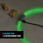 Nite Ize NiteHowl green safety necklace illuminating in a dark setting for nighttime walking gear