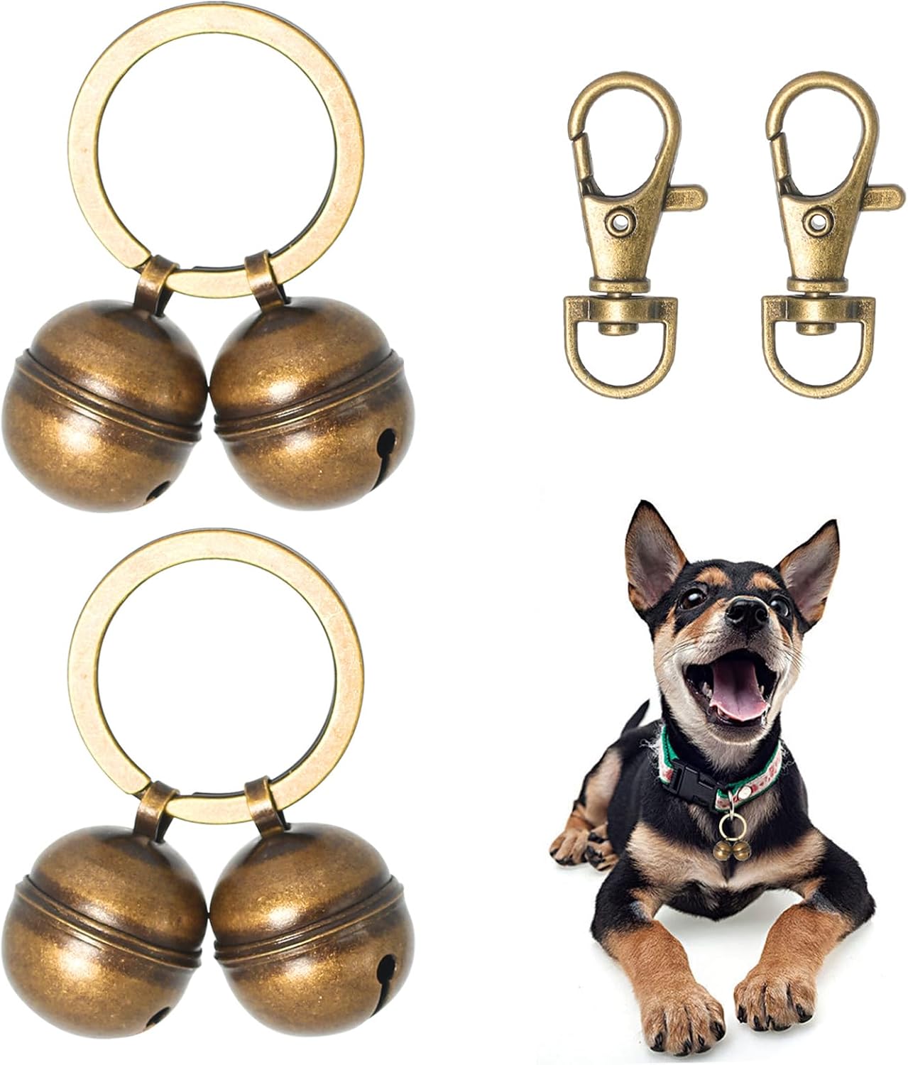 Kittail copper bells for dog collars front view showcasing pure copper finish and heavy duty snap clip