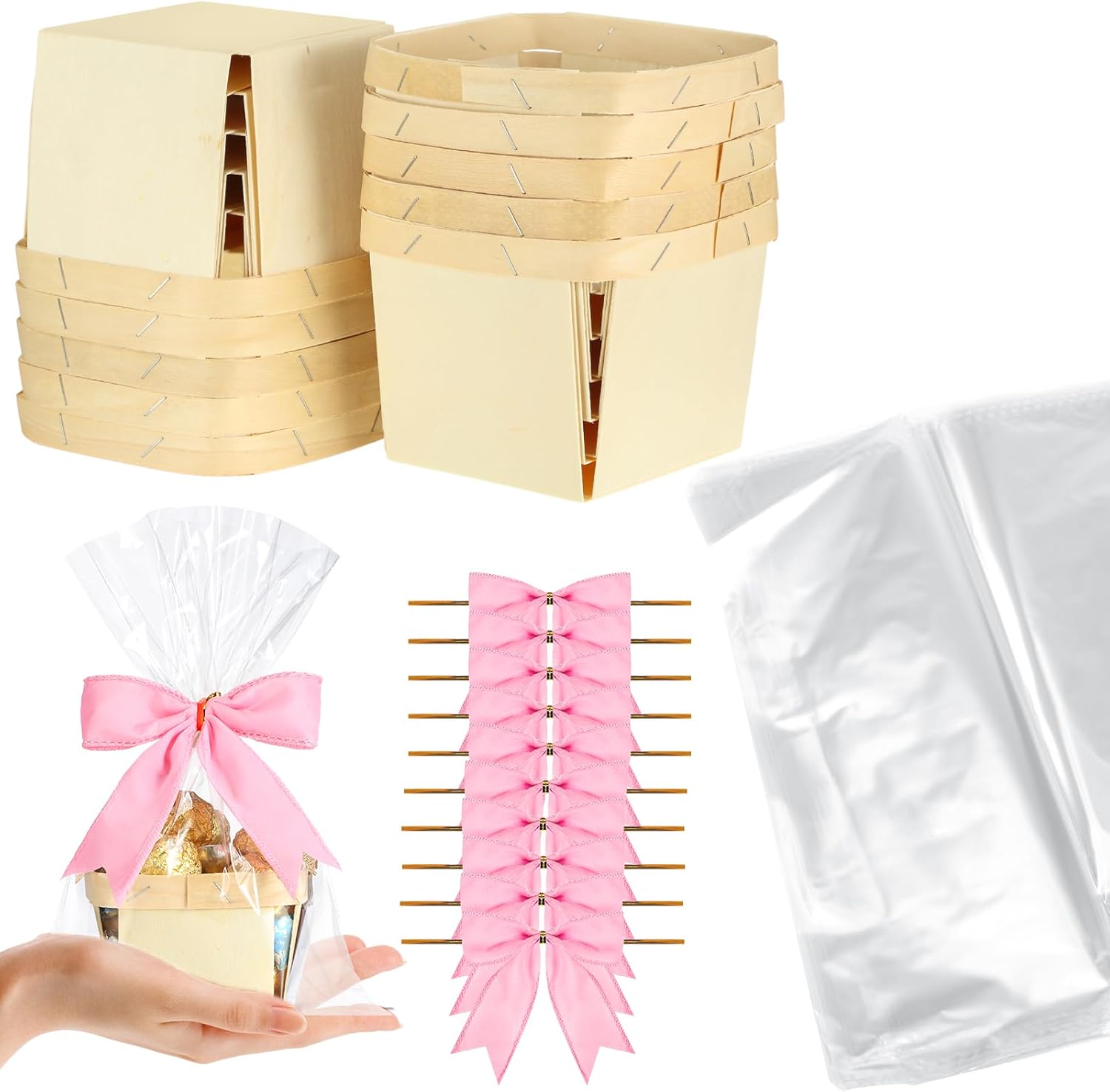Yerliker 10 set wooden mini baskets for gifts front view showcasing rustic pine wood design.