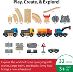 Brio rail and road loading set tracks and vehicles closeup