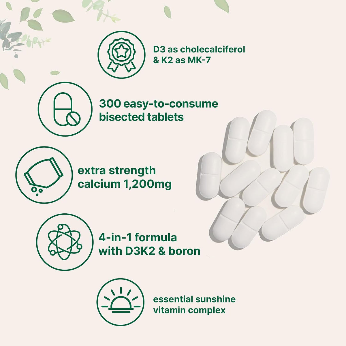 Micro Ingredients calcium D3 K2 and boron supplement back label nutritional facts