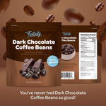 Gourmet dark chocolate coated coffee candy spilled on table
