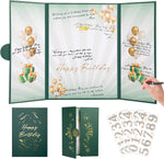 Tiacabo green and gold birthday guest book front cover design