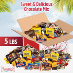 Assorted bulk chocolate mix showcasing individually wrapped snack size miniatures from the Sweetside Candy Co. package.