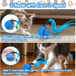 Smart self rolling automatic cat toy ball displaying the built-in Type-C USB charging port and LED mode indicator lights.