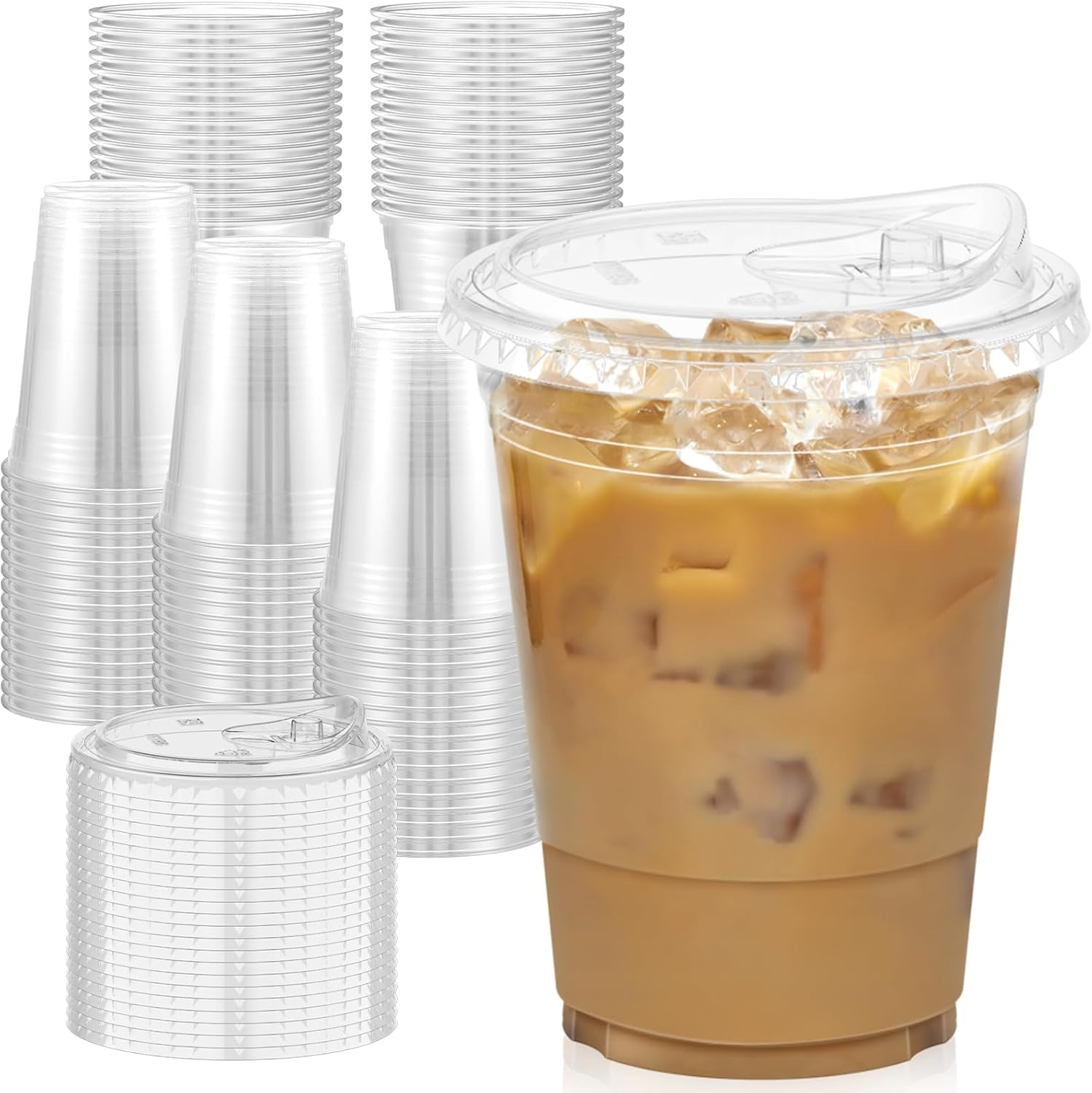 Dealusy 16 Fluid Ounce Clear Plastic Cups With Lids front view