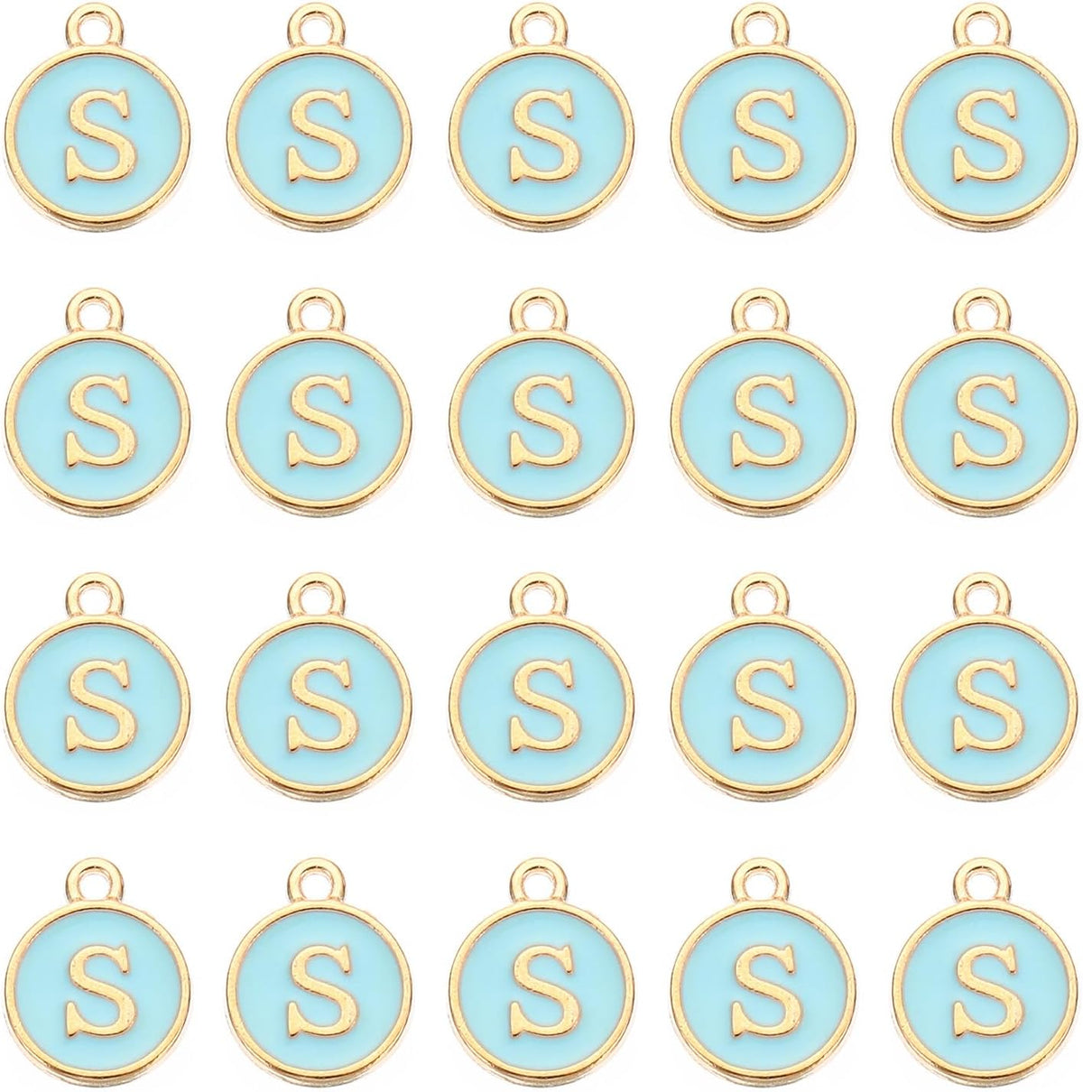 PATIKIL letter charm front view showing blue and gold initial design