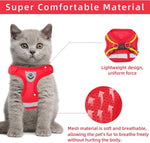Red step-in pet vest harness showing adjustable side buckles.