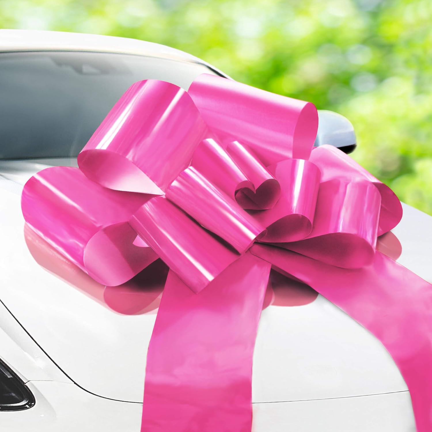 Zoe Deco Big Car Bow Pink 30 Inch front view showcasing the full 14 loops on a luxury gift vehicle.