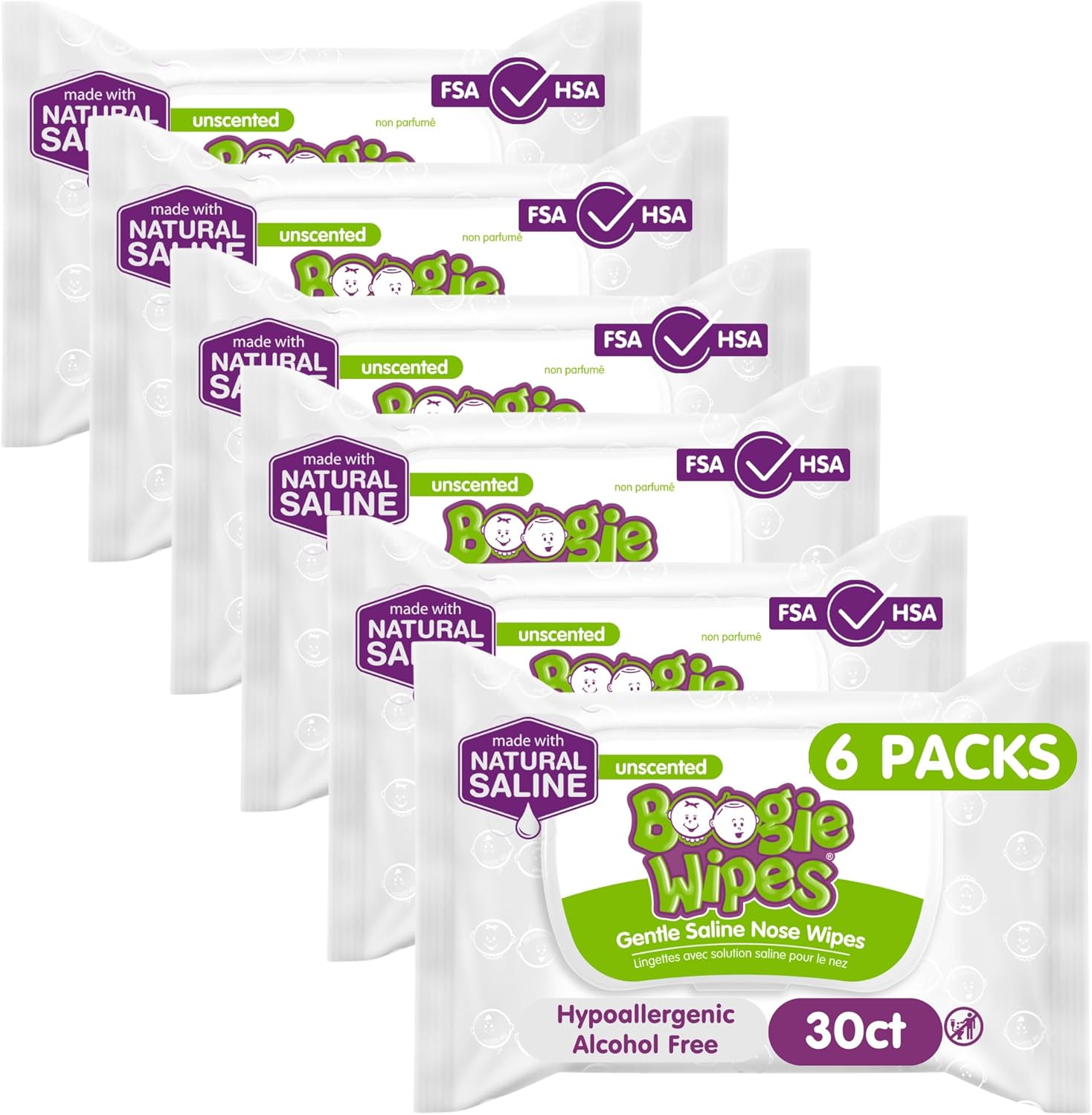 Baby Wipes Unscented by Boogie Wipes, Wet Wipes for Face, Hand, Body & Nose, Made with Vitamin E, Aloe, Chamomile and Natural Saline, 180 Count-30 Count (Pack of 6) - Image 1