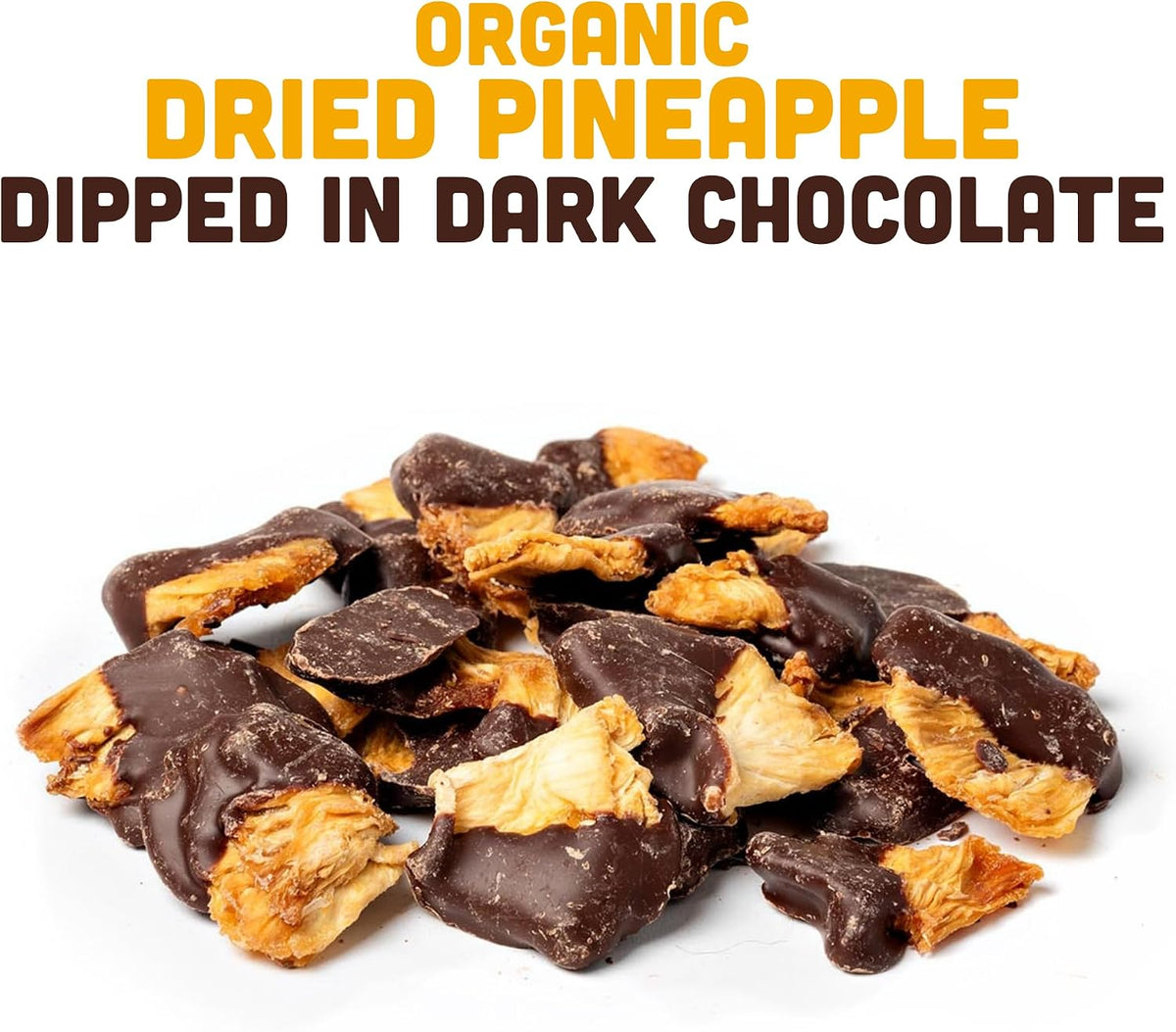 Healthy dark chocolate covered pineapple snack in a bowl