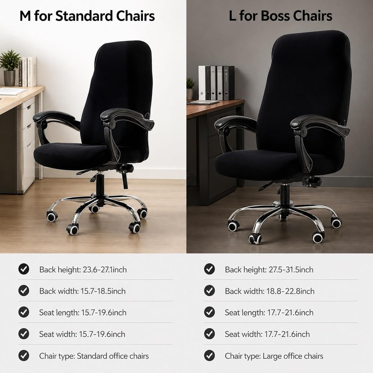 Computer Office Chair Covers for Stretch Universal Rotating Chair Desk Chairs ONLY Chair Covers (Black, Medium) - Image 3