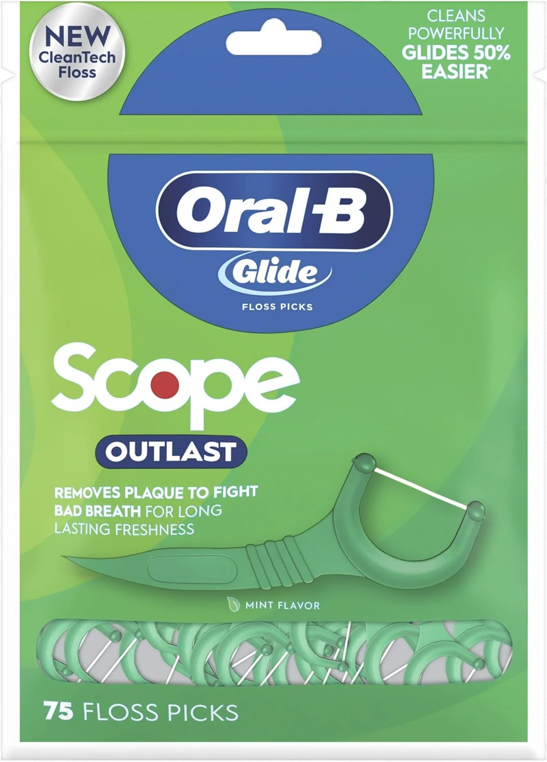 Oral-B Glide Complete Floss Picks, Dental Floss Picks, Scope Outlast, 75-ct, Toothpicks Floss Picks - Image 1