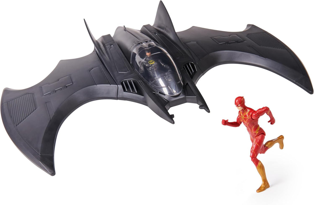 DC Comics The Flash and Batman figures seated inside Batwing cockpit