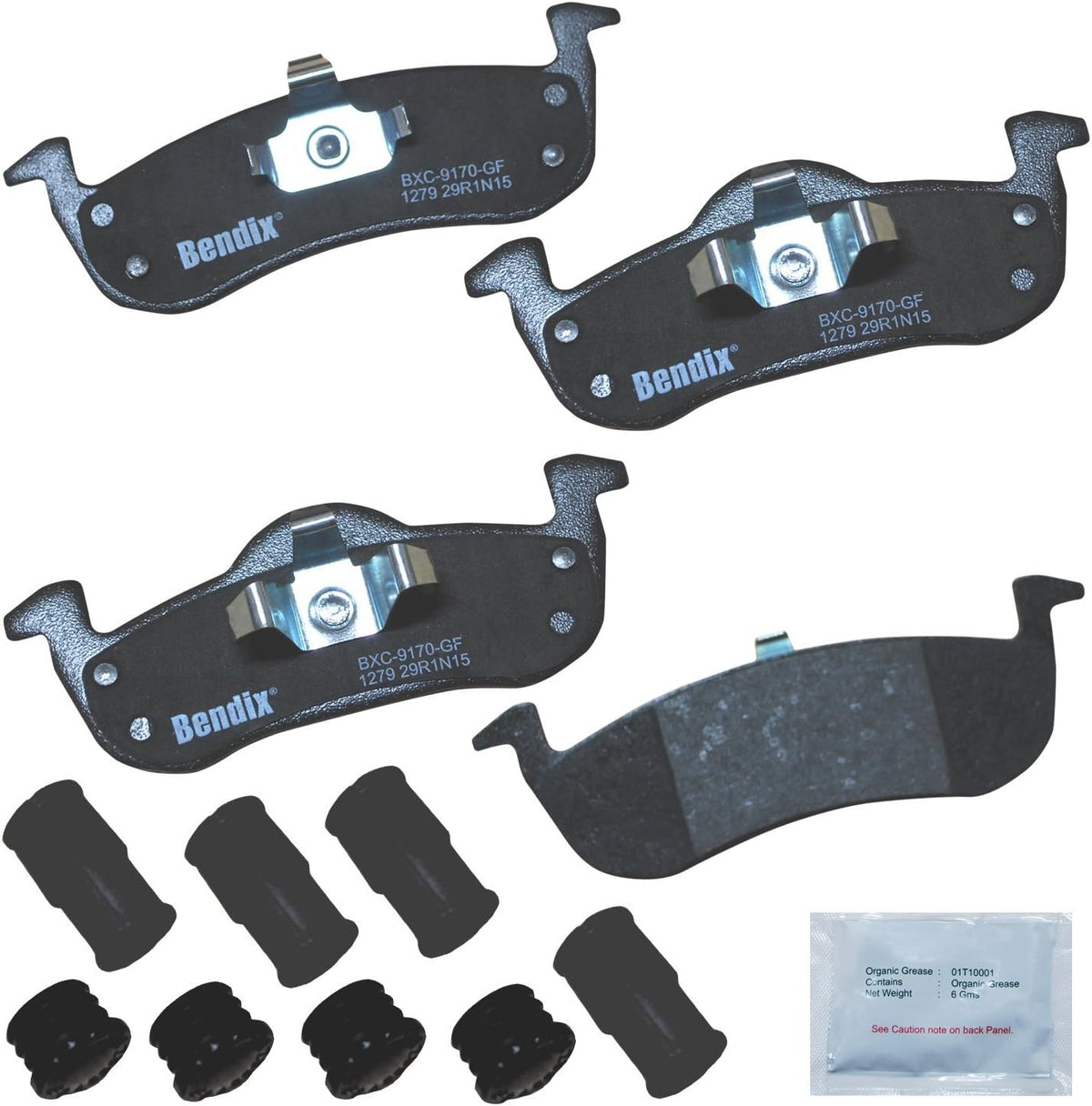 Bendix ceramic rear brake pads front view