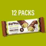 Twelve pack box arrangement of Rip Van Dubai Choco Bars imported from the United States.