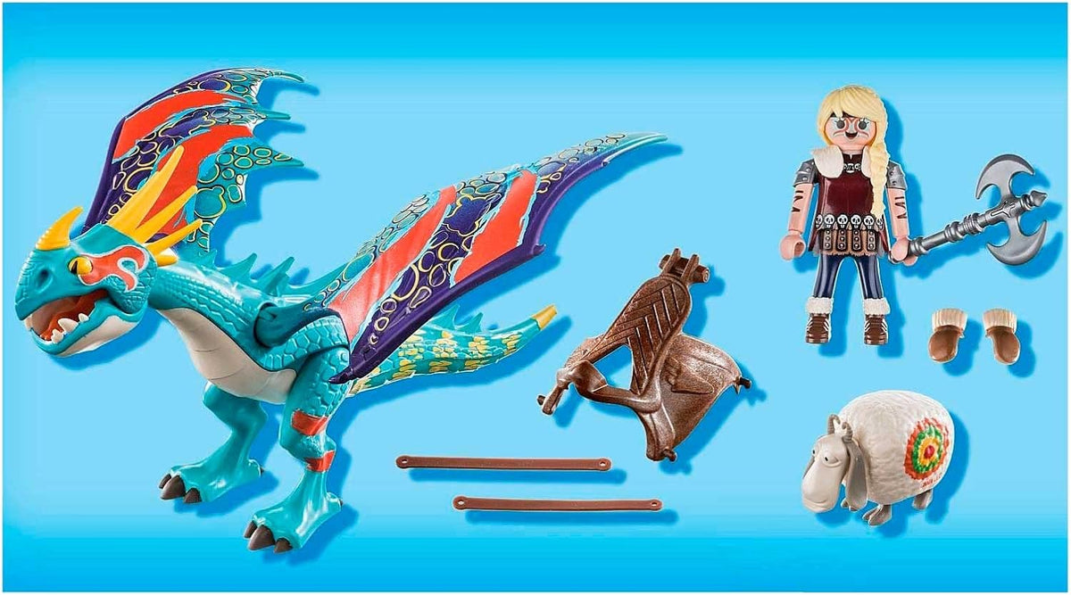 Playmobil Astrid figure with battle axe and racing gear